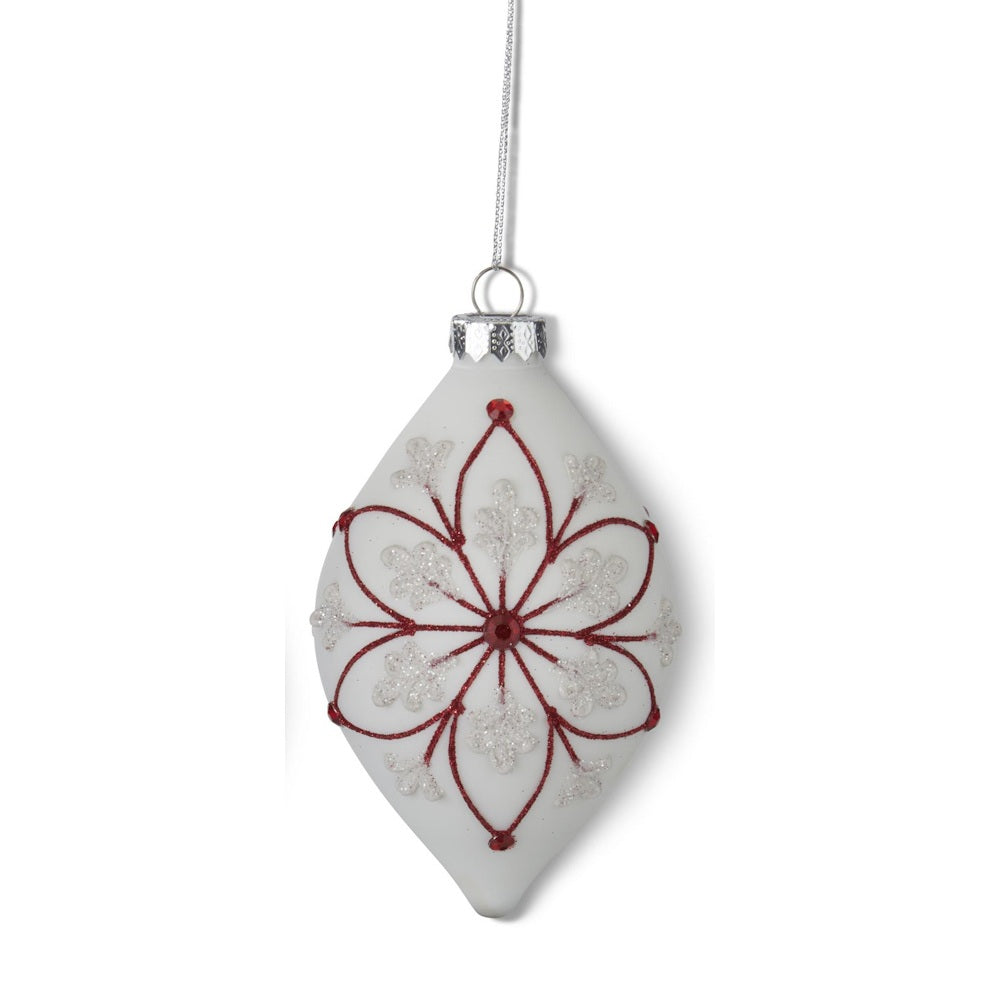 White Glass Ornaments with Red Glitter Flowers — alternate view 4