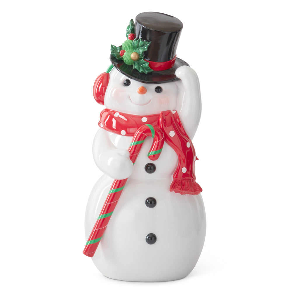 White Resin Snowman with Candy Cane Tipping Top Hat
