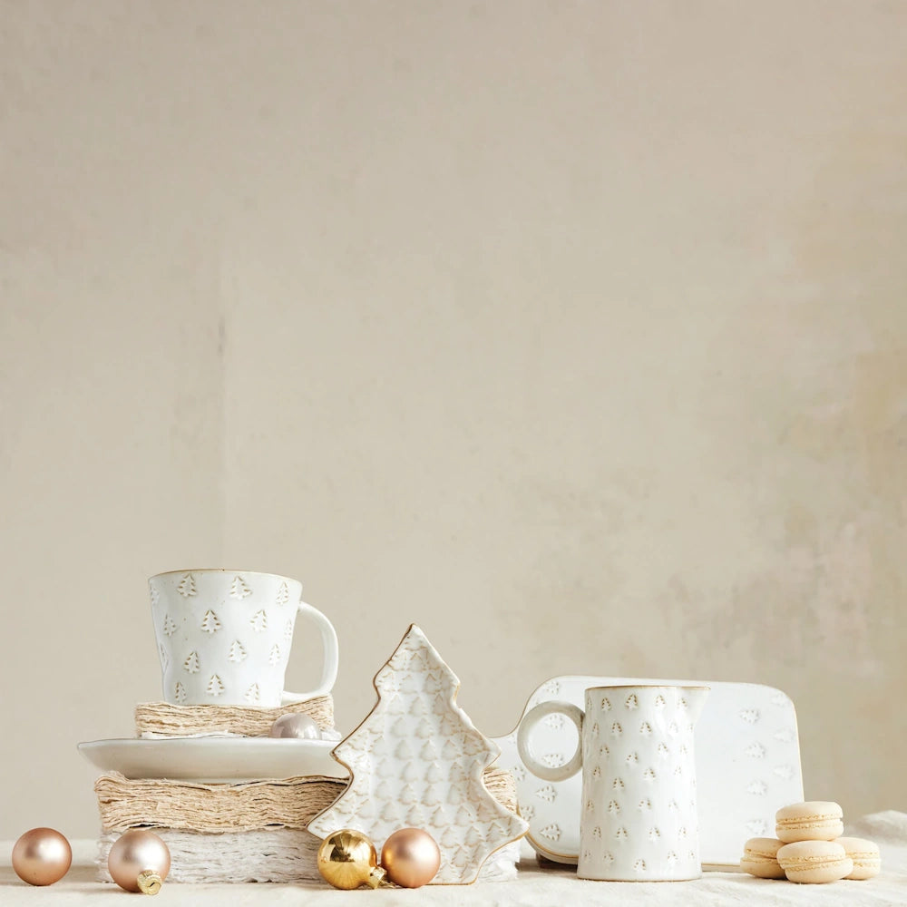 White Stoneware Mug with Trees