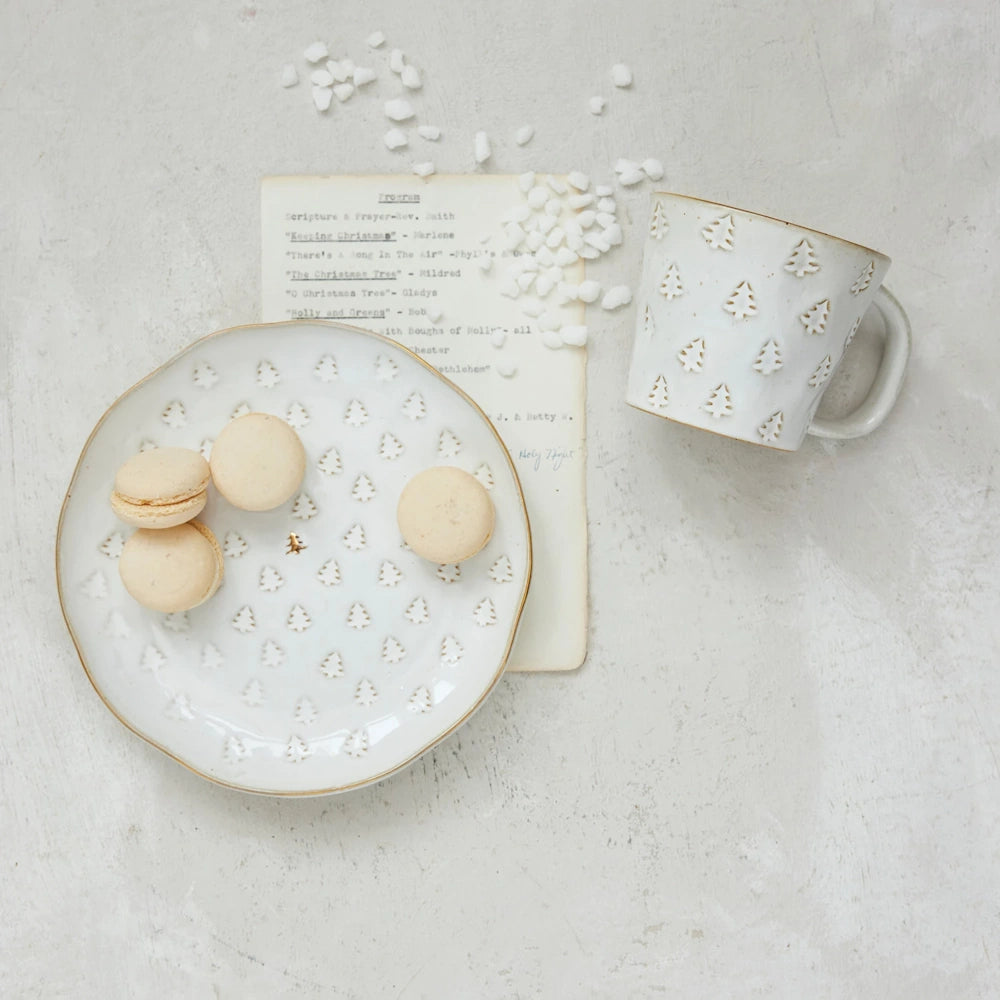 White Stoneware Plate with Trees