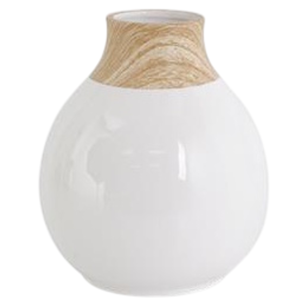 Medium White Stoneware Vases with Wood Decal Base - 2 Styles — alternate view 2