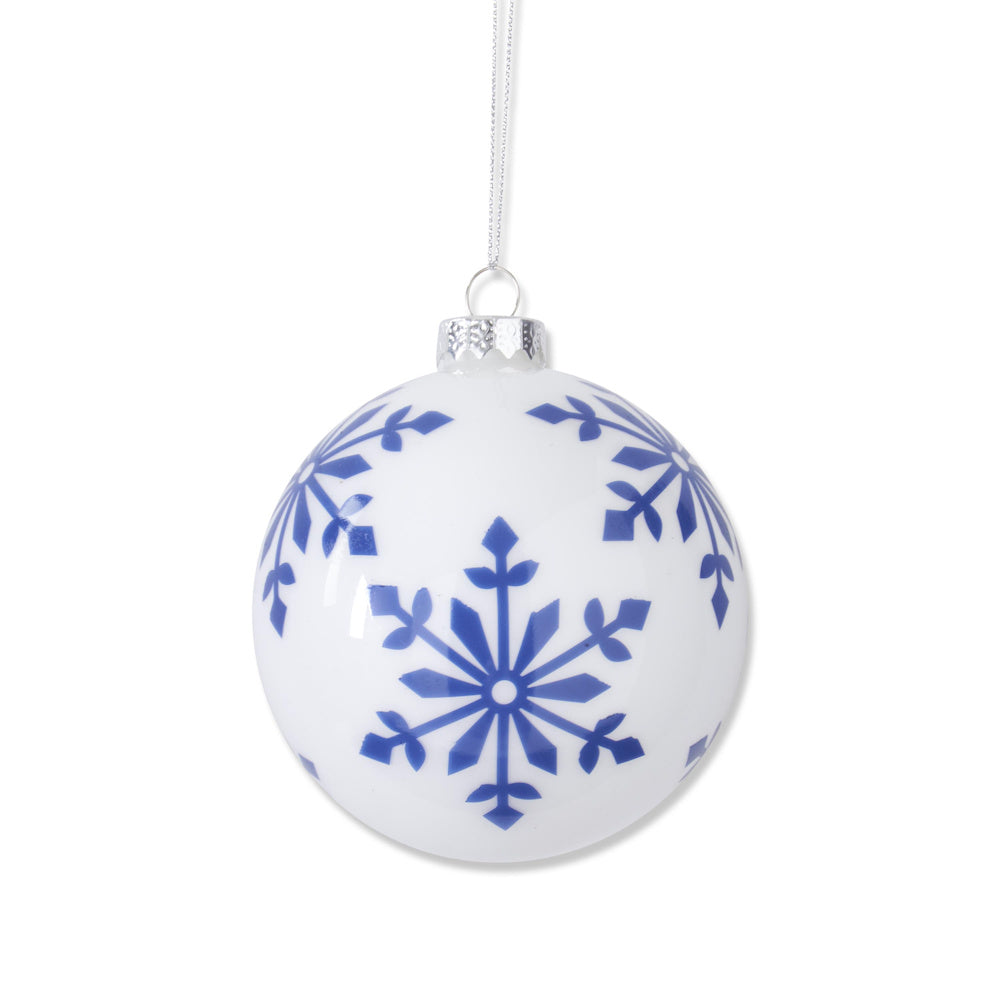 White with Blue Snowflakes Glass Round Ornaments — alternate view 4