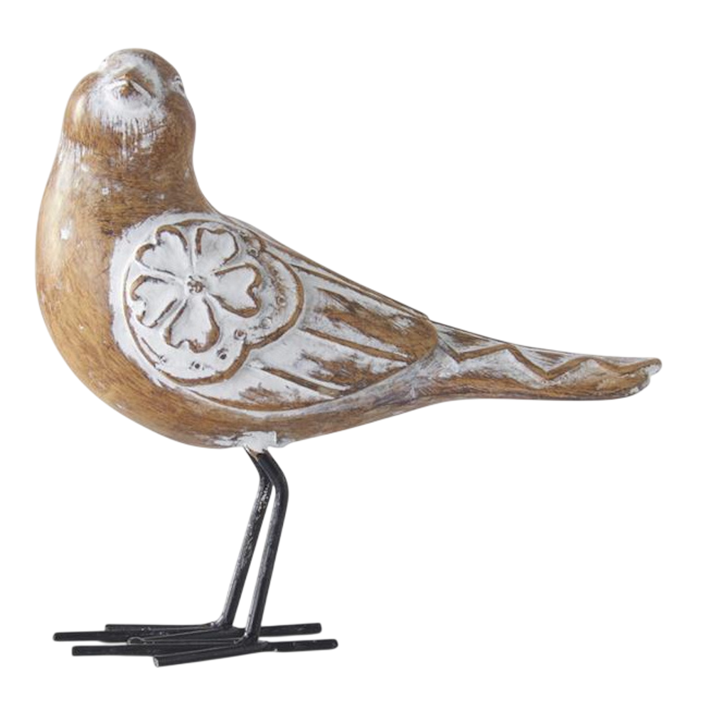 Whitewashed Resin Carved Bird with Metal Legs — alternate view 3