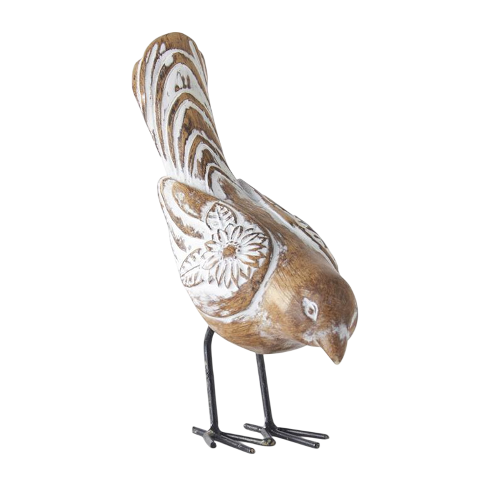 Whitewashed Resin Carved Bird with Metal Legs — alternate view 4