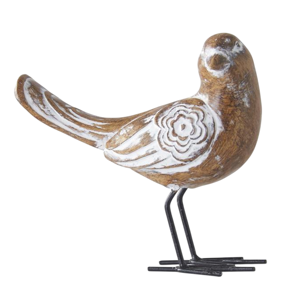 Whitewashed Resin Carved Bird with Metal Legs — alternate view 5