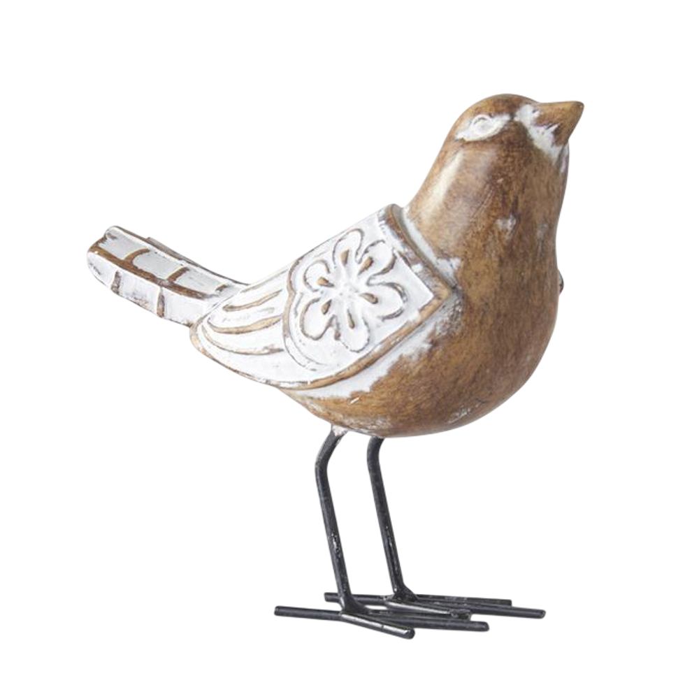 Whitewashed Resin Carved Bird with Metal Legs — alternate view 6