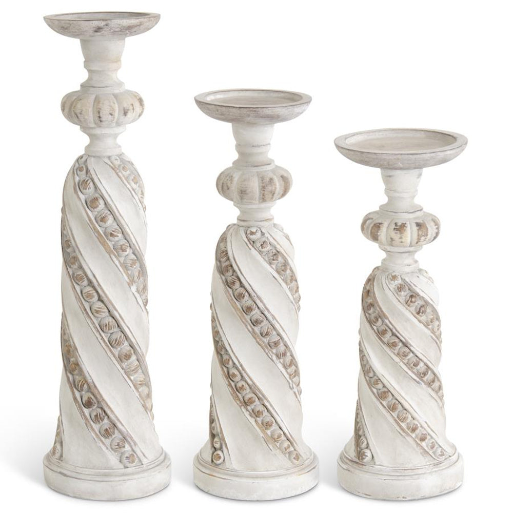 Large White Wash Resin Dot Embossed Candleholder — alternate view 2