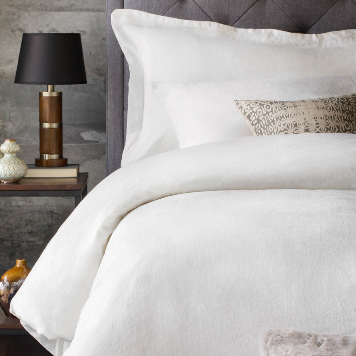 Woven French Linen Duvet Cover, King, White — alternate view 8