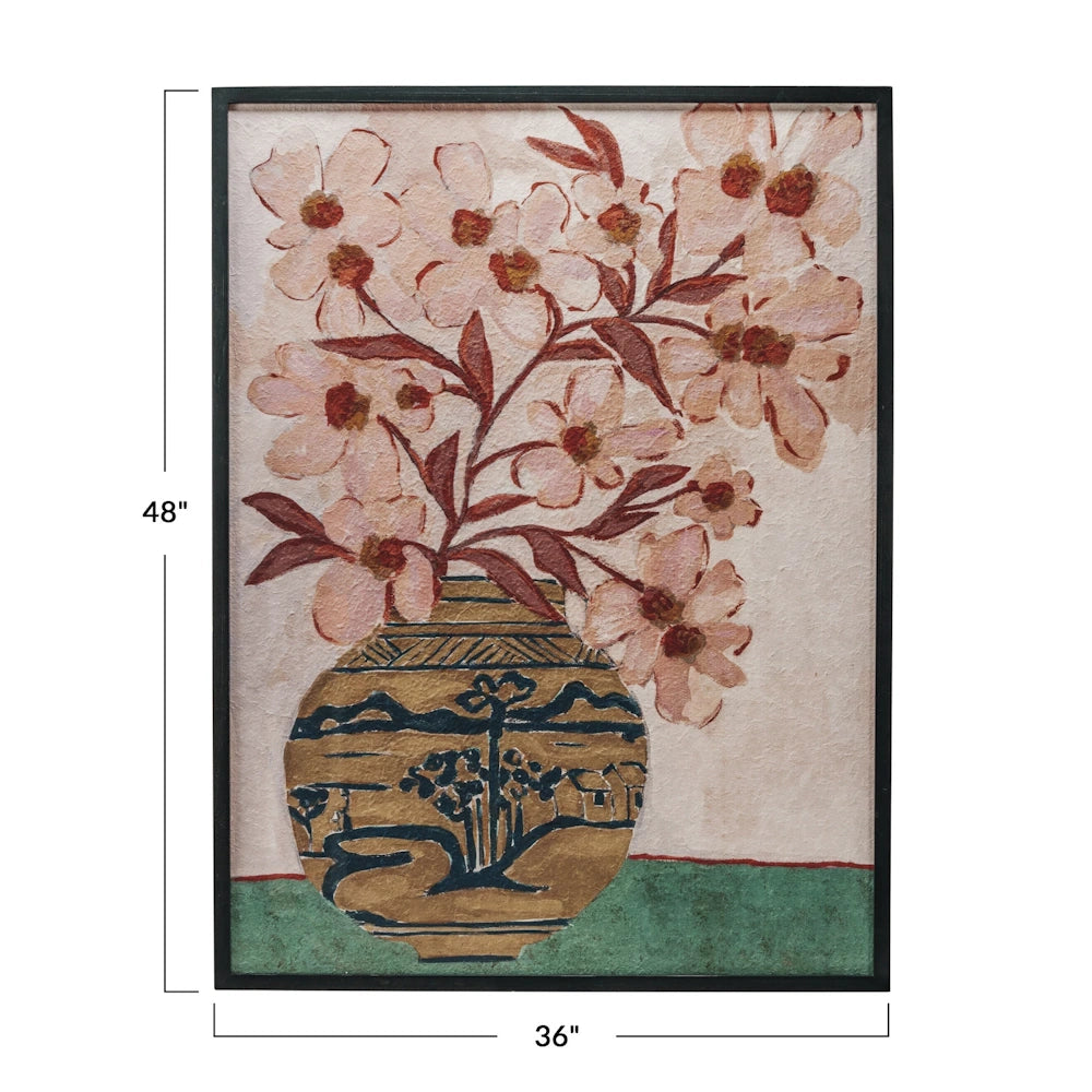 Wood Framed Glass Wall Decor with Flowers in Vase — alternate view 3