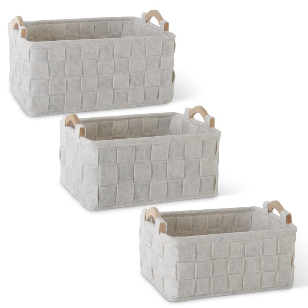 Large Woven Cream Felt Nesting Basket with Wood Handles — alternate view 2