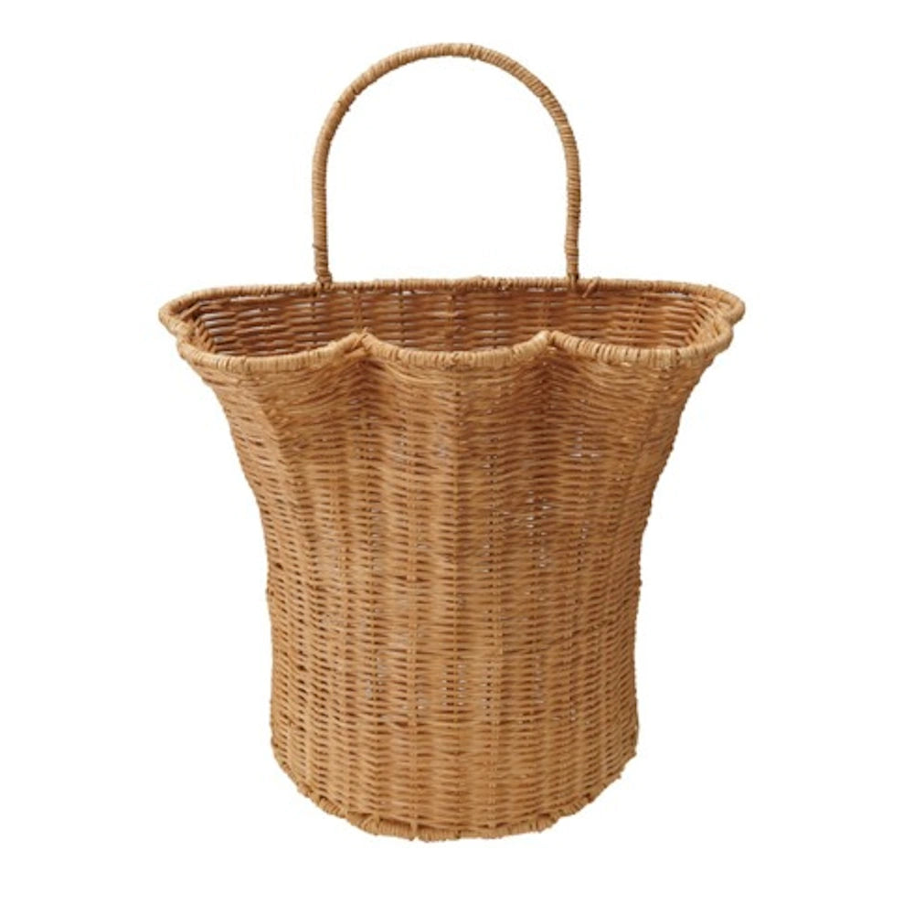 Woven Rattan Scalloped Wall Basket with Handle - Natural
