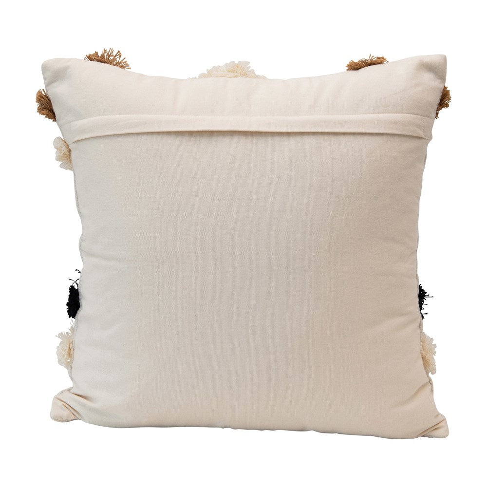 20" Square Cotton Lumbar Pillow w/ Appliqued Fringe Pattern, Multi Color — alternate view 2