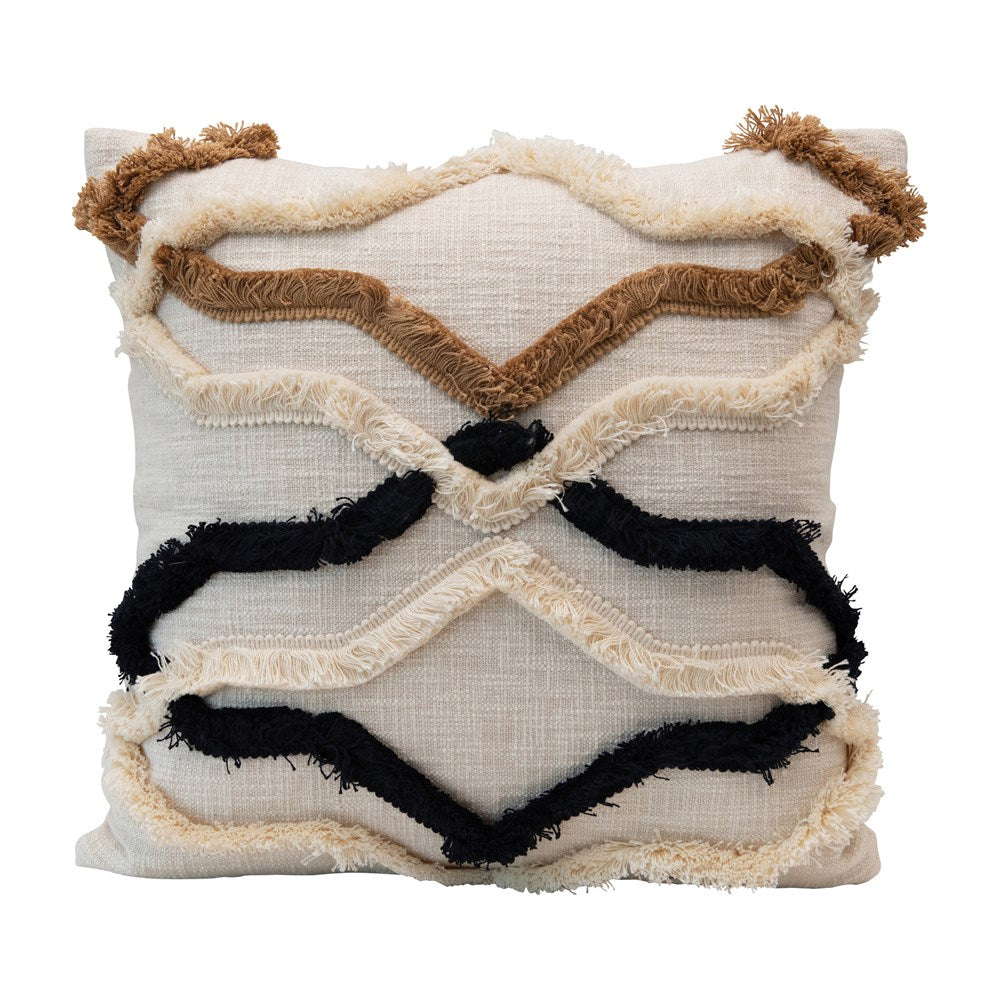 Square Cotton Lumbar Pillow with Appliqued Fringe Pattern, Multi Color — alternate view 2