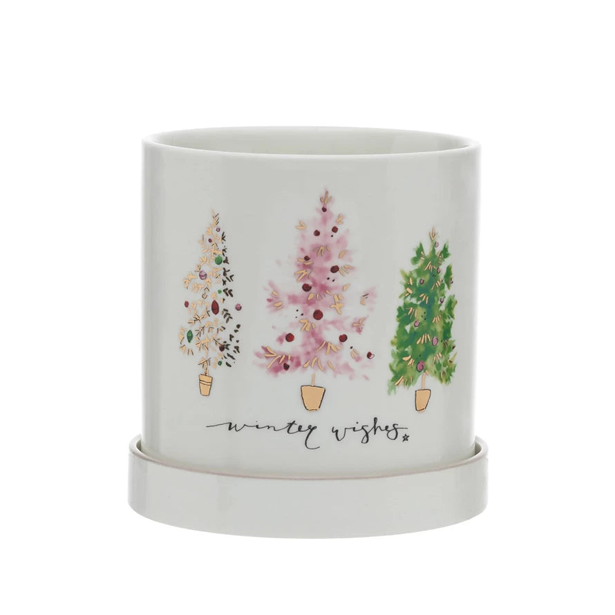 Tree Stoneware Planter with Saucer — alternate view 2