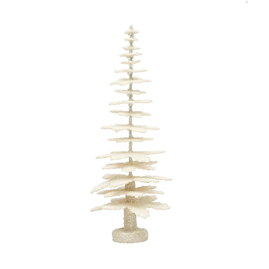 Paper Tree With Glitter, Antique Finish, Cream Color