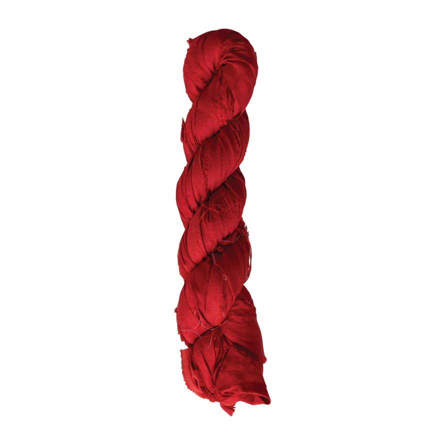 Recycled Torn Silk Ribbon, Red (70-75 Yard)