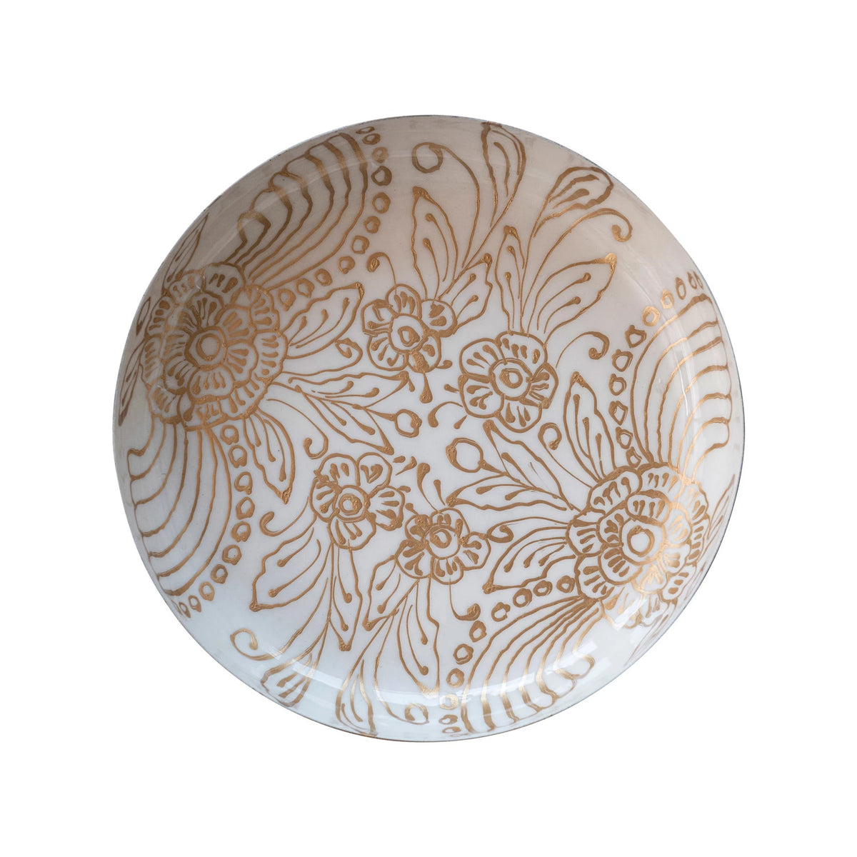 Enameled Metal Bowl With  Floral Design, White & Gold Finish — alternate view 2