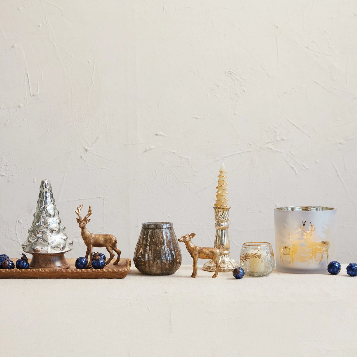 Recycled Glass Tealight/Votive Holder With Gold Finish Design (Each One Will Vary)