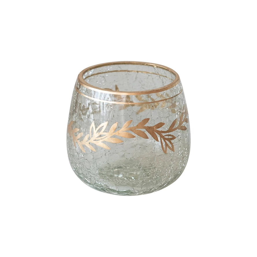 Recycled Glass Tealight/Votive Holder With Gold Finish Design (Each One Will Vary) — alternate view 2