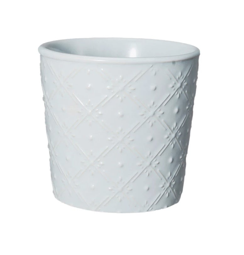 White Round Embossed Stoneware Pot — alternate view 2