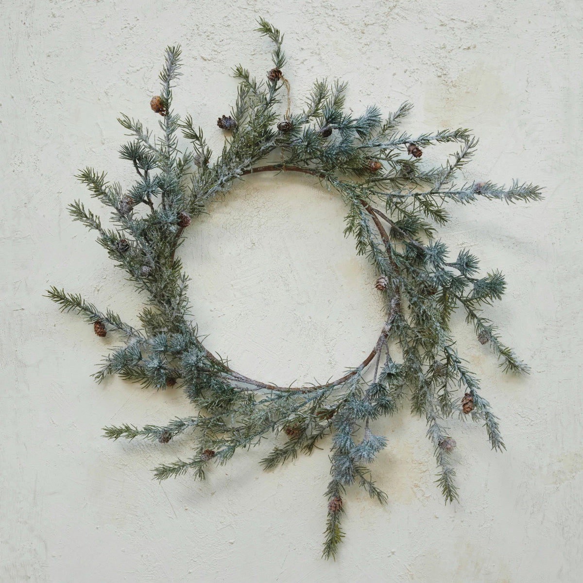 Faux Spruce Wreath With Natural Pinecones, Frost Finish