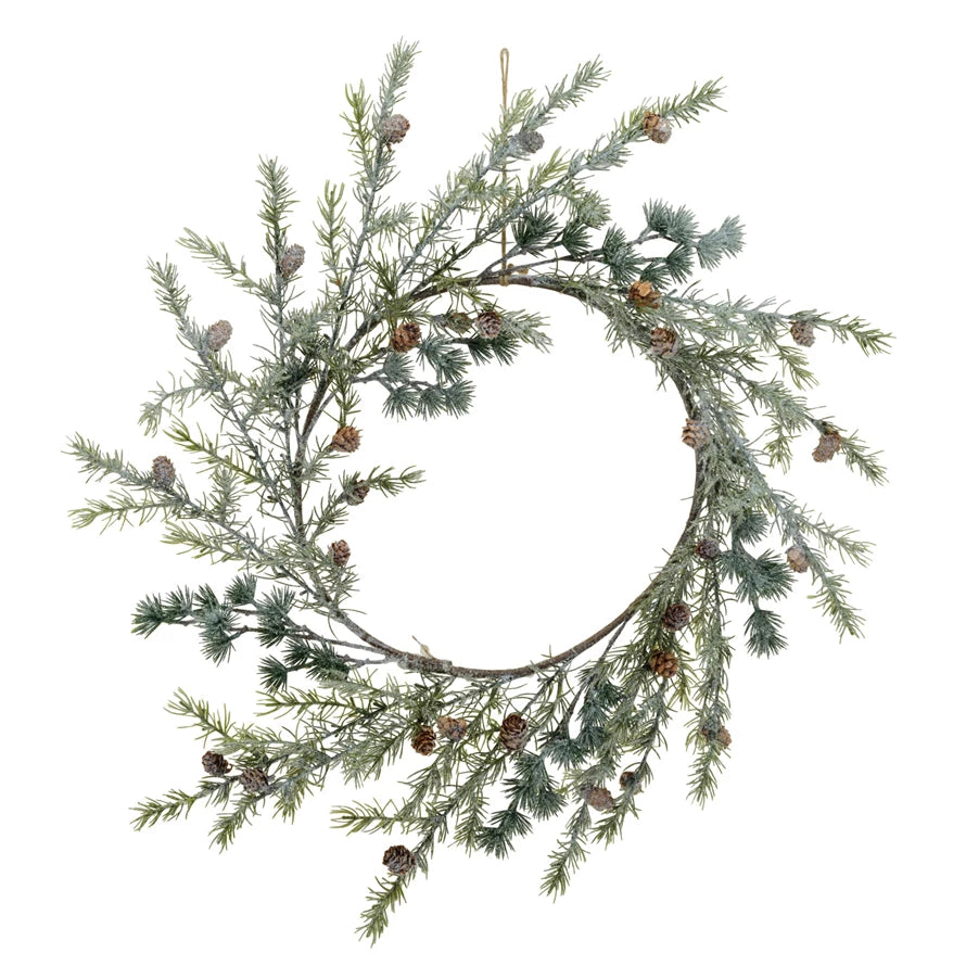 Faux Spruce Wreath With Natural Pinecones, Frost Finish — alternate view 2